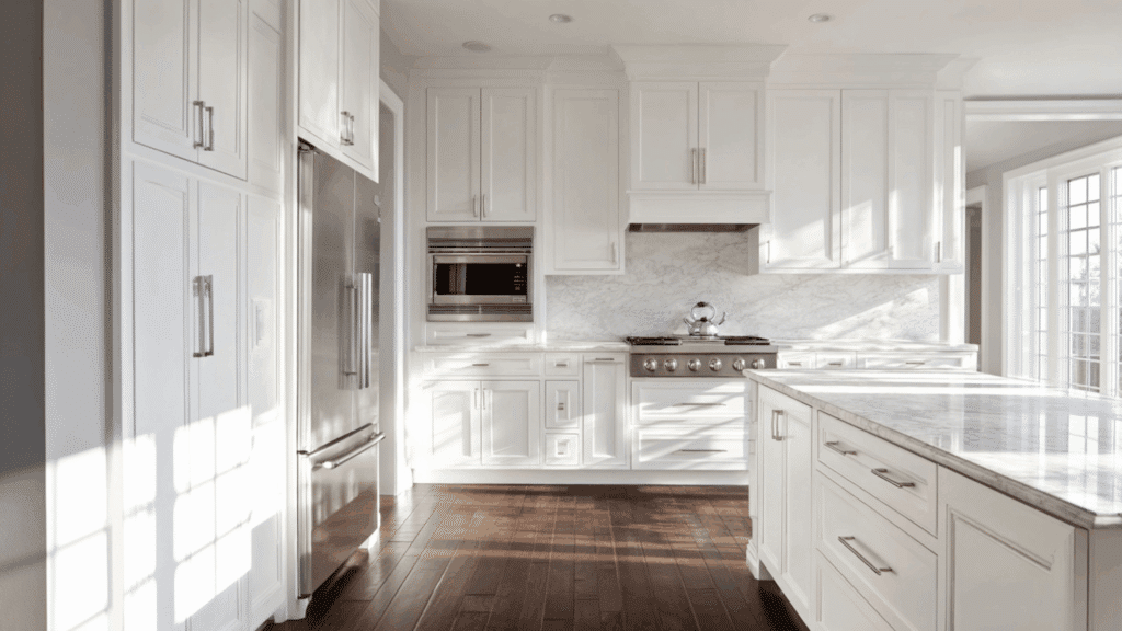 Classic Espresso Hardwood with White Shaker Cabinets