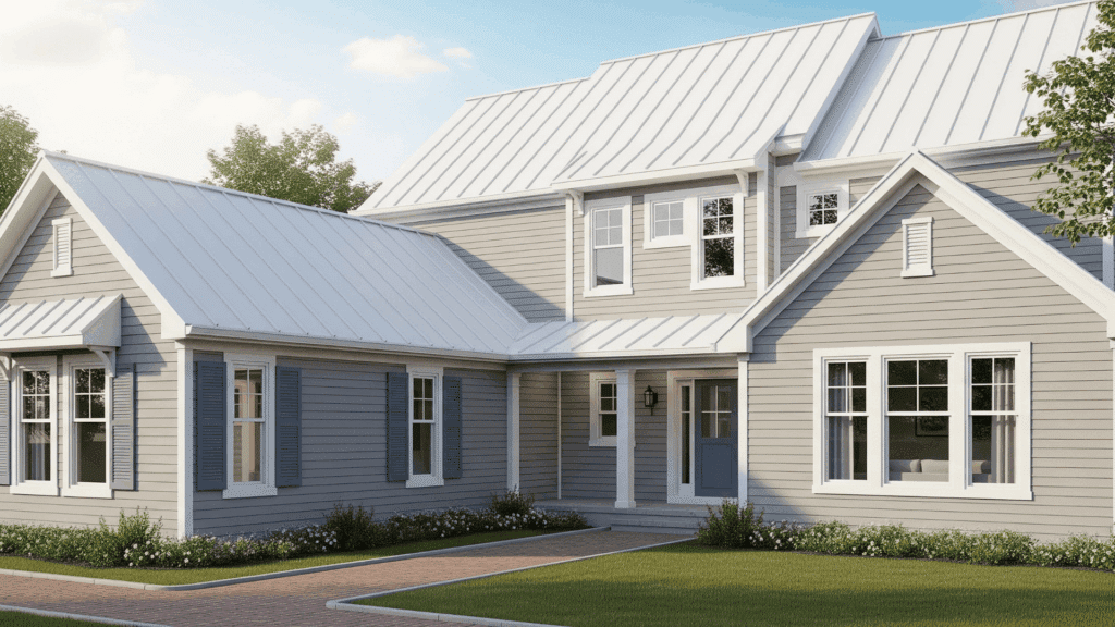 Greige with White and Blue Accents