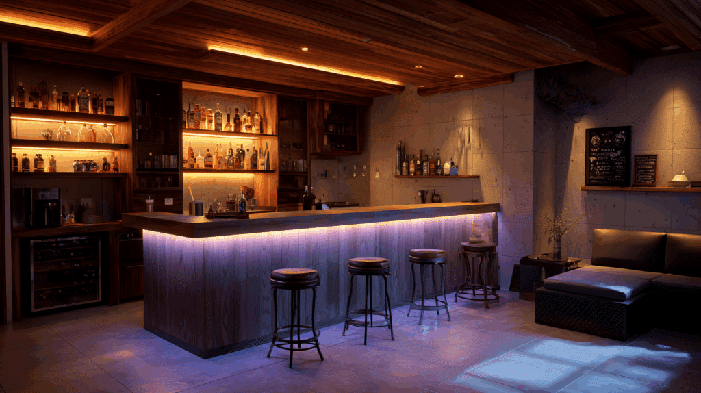 Home bar and lounge area