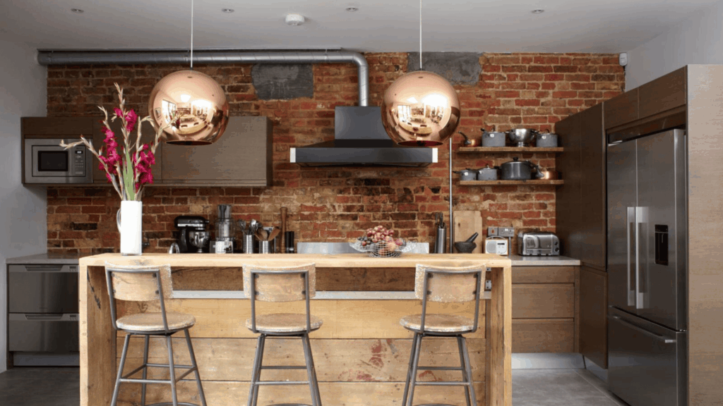Industrial Kitchen with Metal Island
