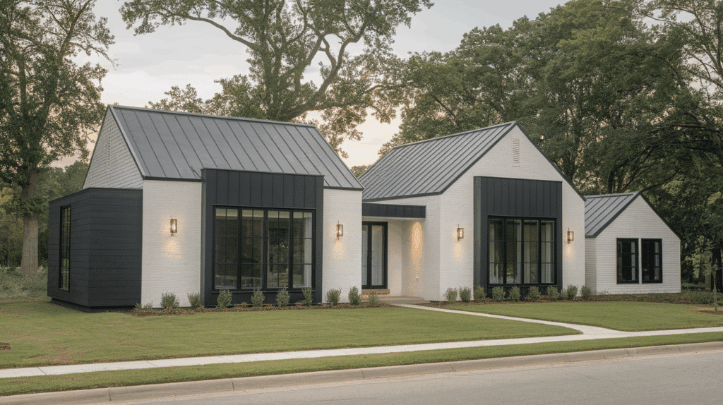 Modern Black and White Home with Gray Roof