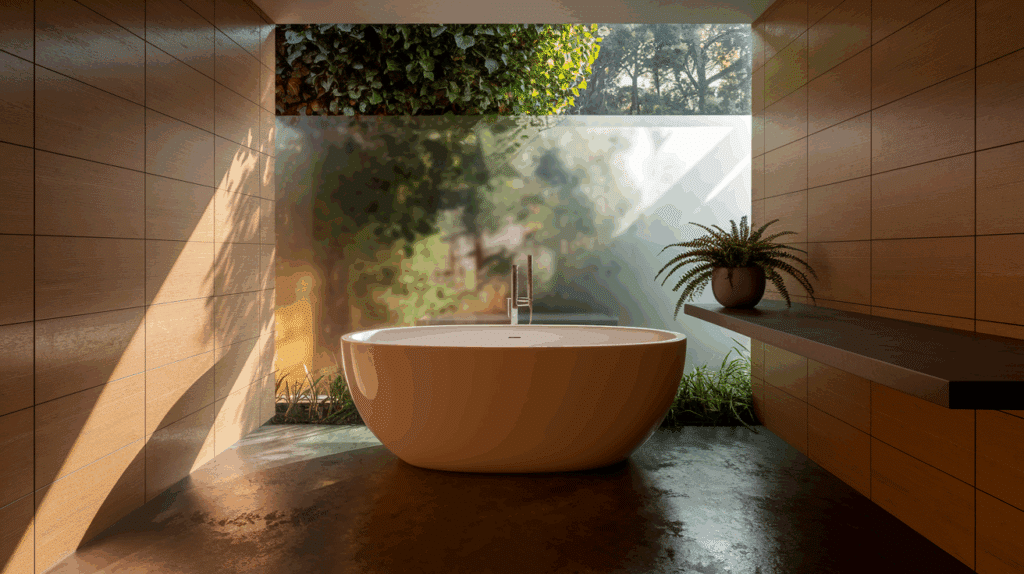 Modern Minimalist Wet Room with Floating Tub