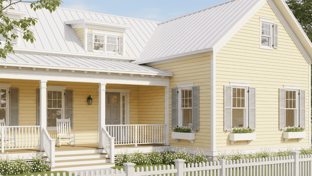 Pale Yellow with White and Gray Accents