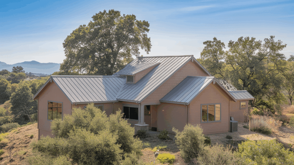 Warm Taupe House with Cool Gray Roof