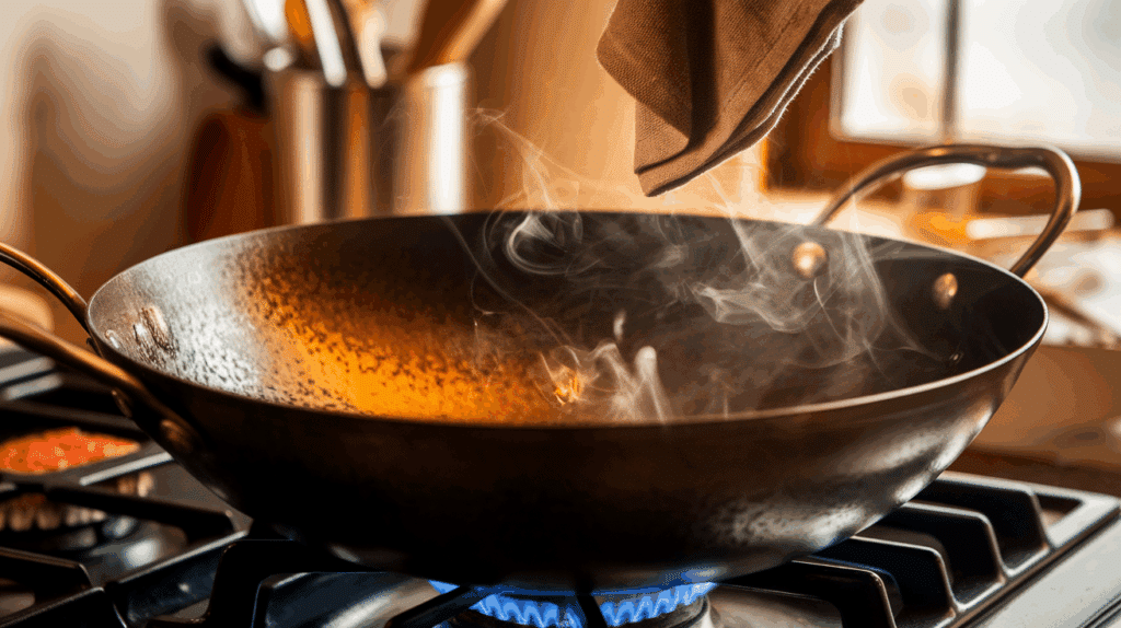 a close up photo of a carbon steel wok o_eAAGQuHhSg6BuAmT0LeLYA_2jmNrr6qS3GnTzlDHowVJw