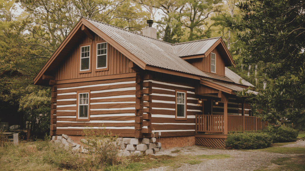a photo of a log cabin painted in warm b_FhhnRXgMRWWXWvWufpYyrQ_kY2Tdaa7S3CEw9DKCTXFaQ
