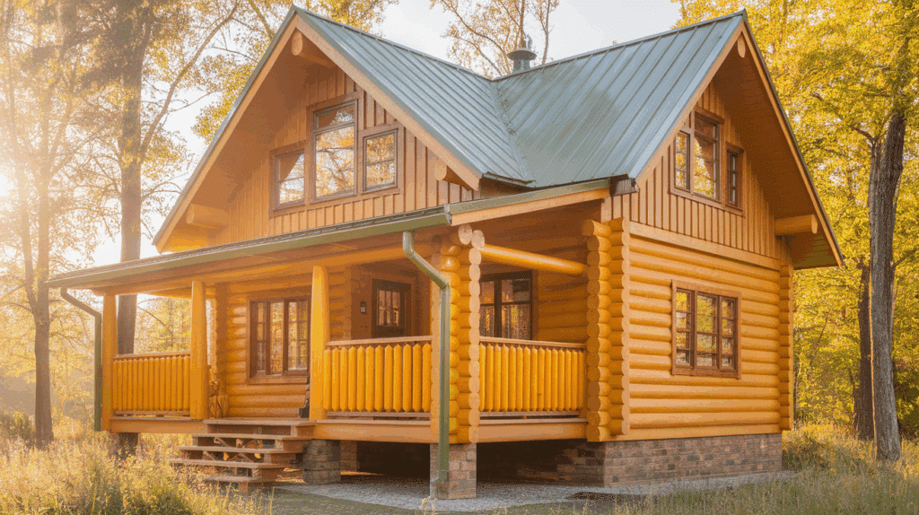 a photo of a log cabin painted in warm h_nZnUTsXdRlOcgPErc_trhQ_BMTZv wRQ_ujJFIFQkLSIg