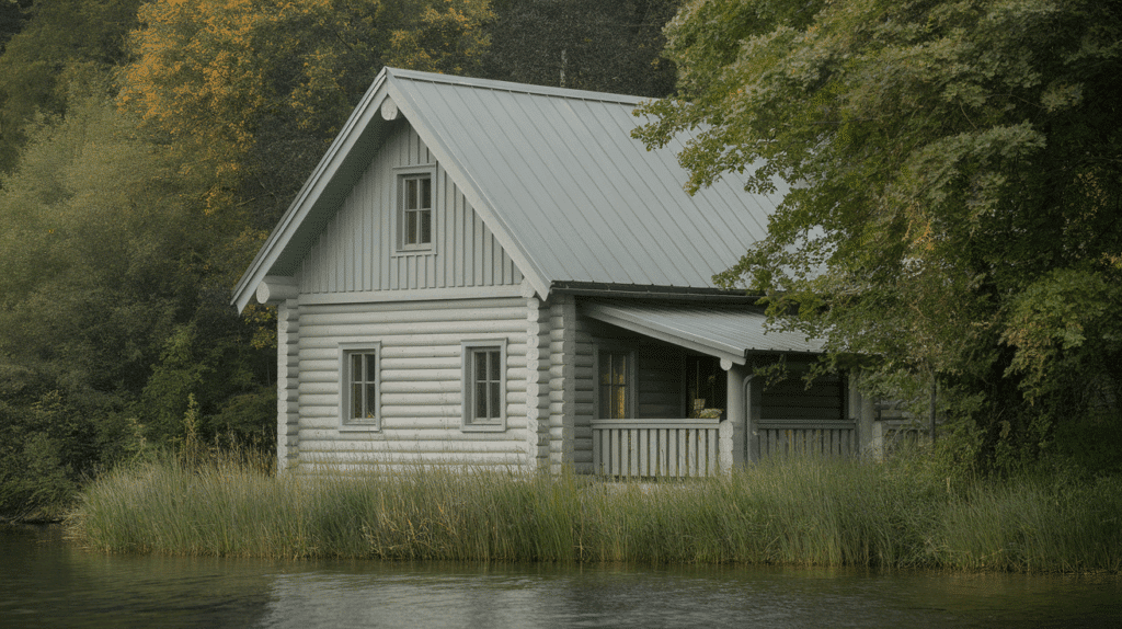 a photo of a log cabin with a soft sage _R6xzwGjVR7q5vXySK3YWmg_a_B4UWlKQyS 6FKqbrHHOQ