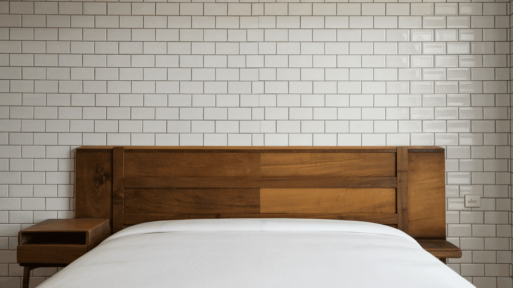 a photo of a modern bedroom with a sleek