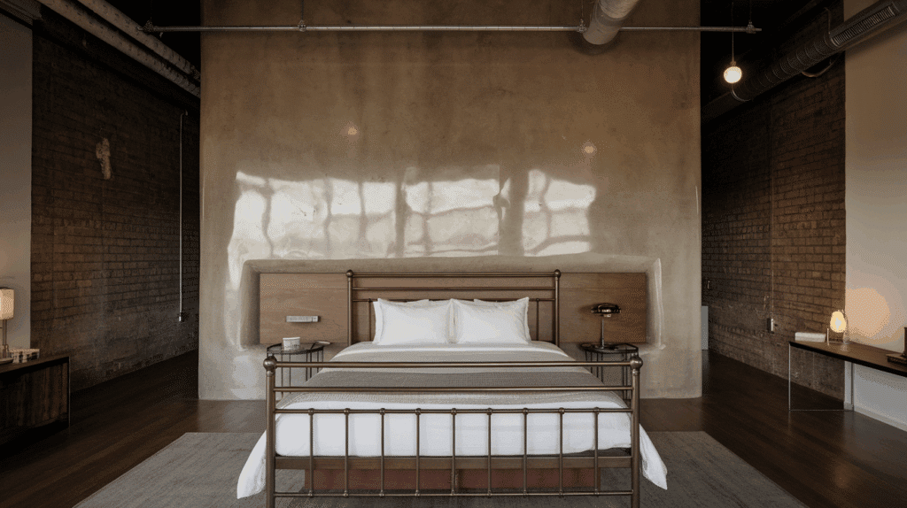 a photo of an industrial bedroom with a _IiQW7Er7S0G3sMtxf7lHgg__FXgkcJDTqKdEFJnffiP0g