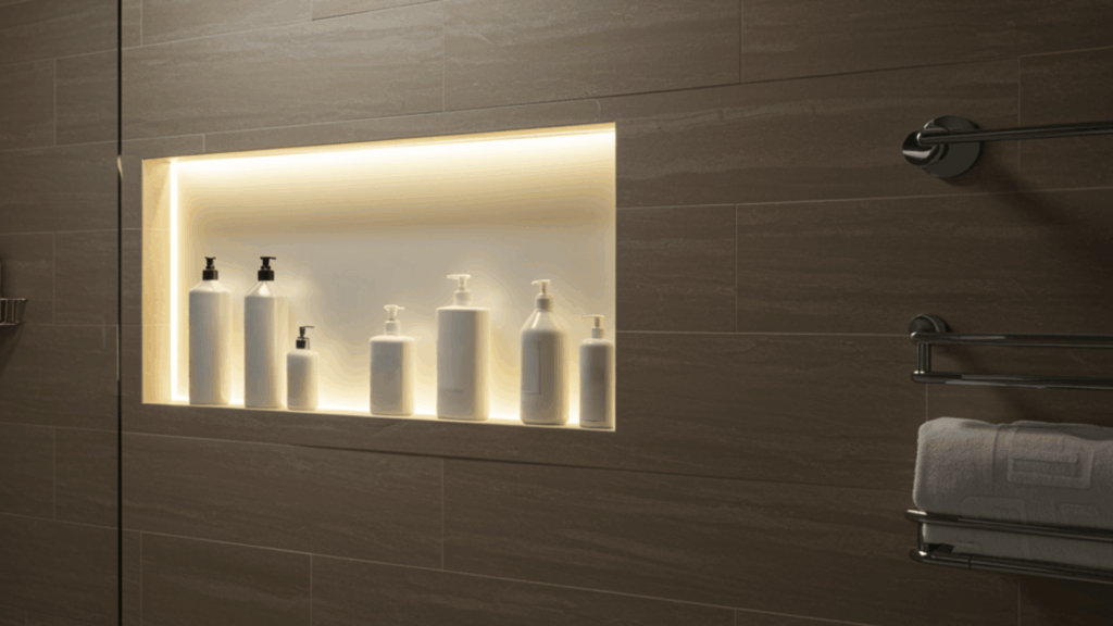 backlit shower niche