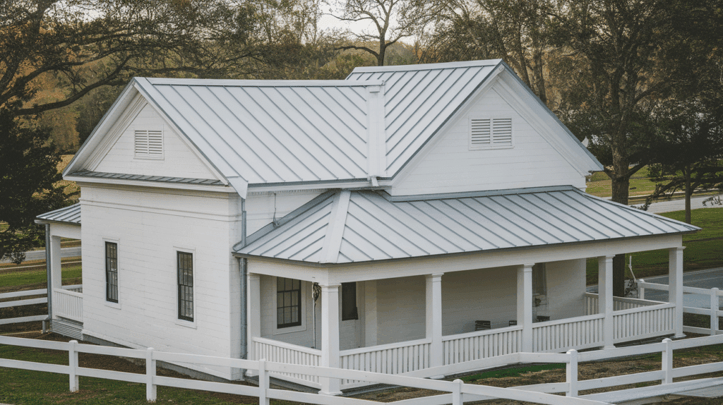 classic white house with gray metal