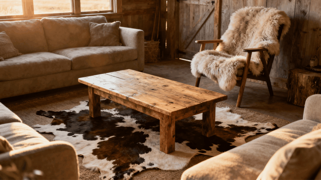 cowhide sheepskin accents