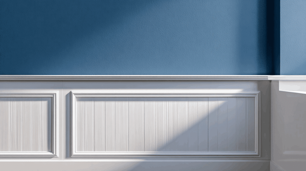 half wall with built in shelf trim