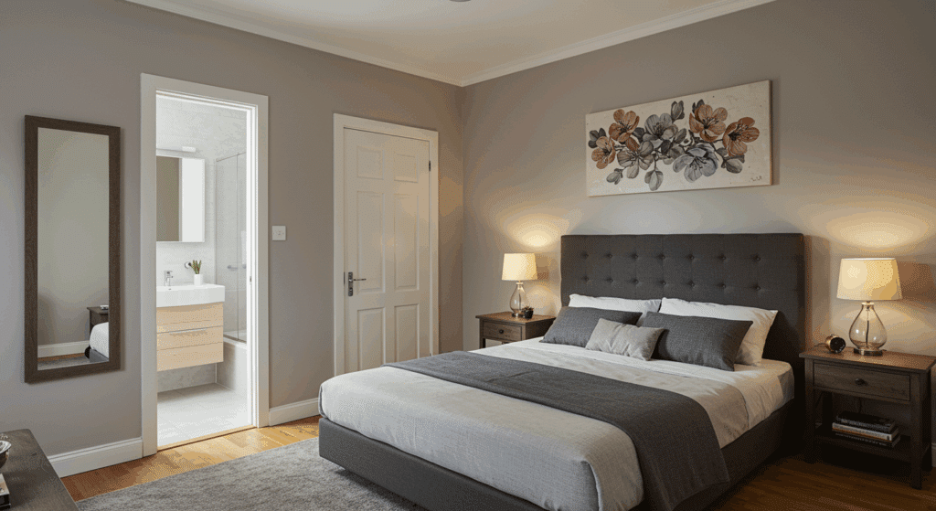 position your bed away from the bathroom wall