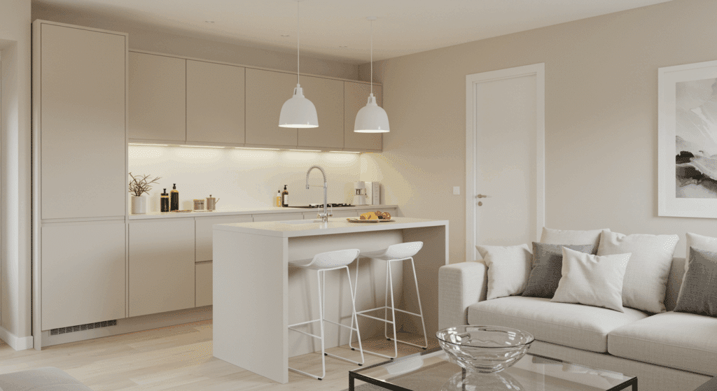 small house open concept kitchen and living room