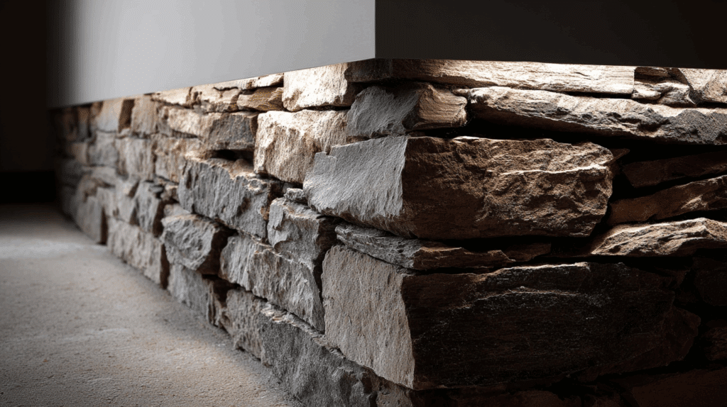 stone clad half wall