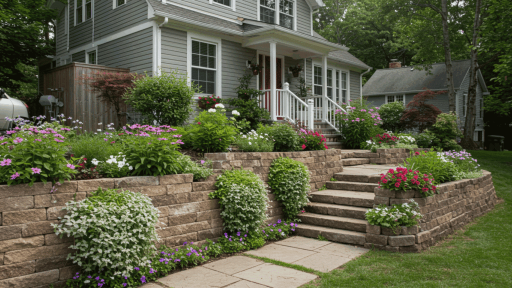 tiered retaining wall planting