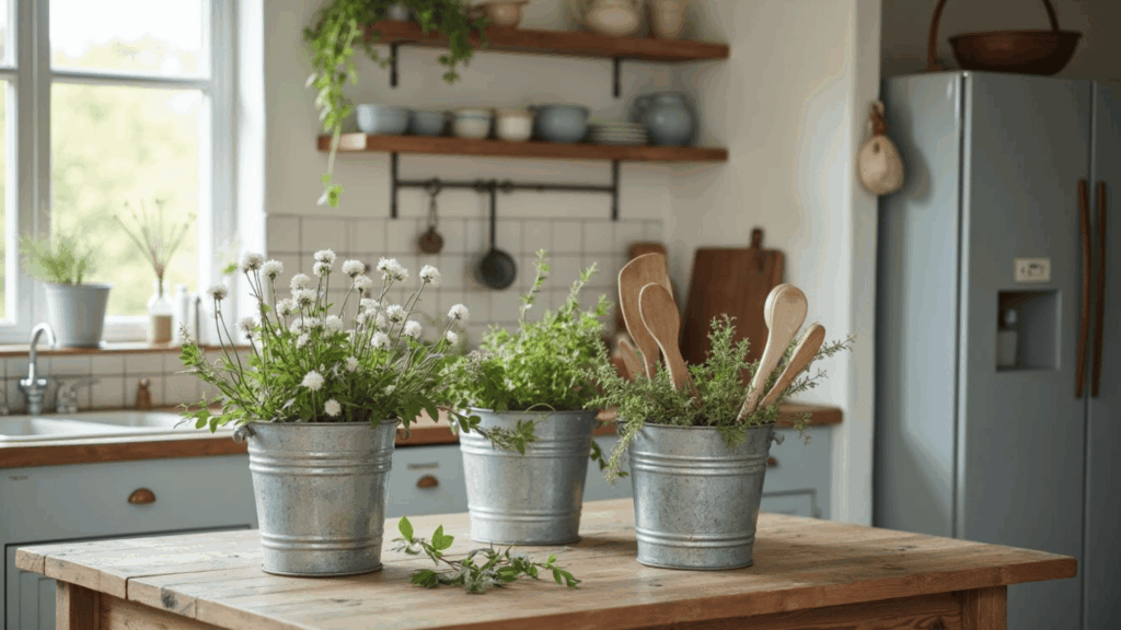 vintage galvanized buckets