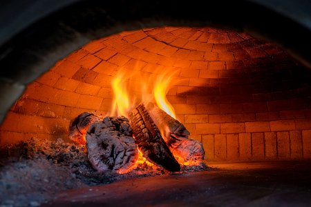 firewood burning in an oven