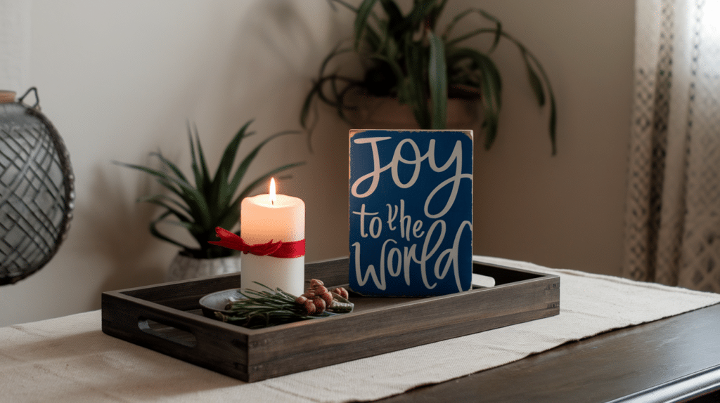 10. Add a Small Wooden Sign or Block Decor