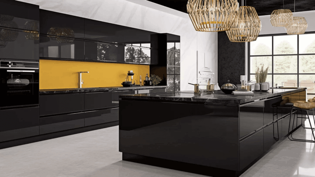 10. Glossy Black Cabinets for a Modern Look