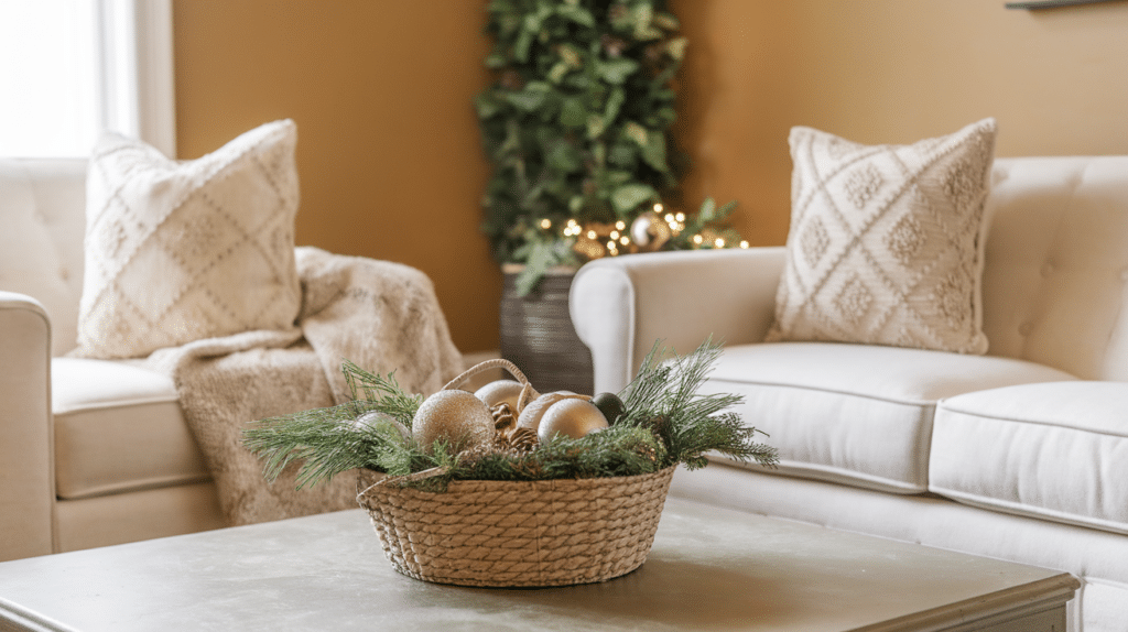 14. Display a Small Basket with Holiday Accents