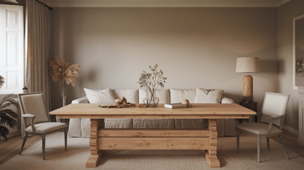 2. Add Natural Wood Furniture