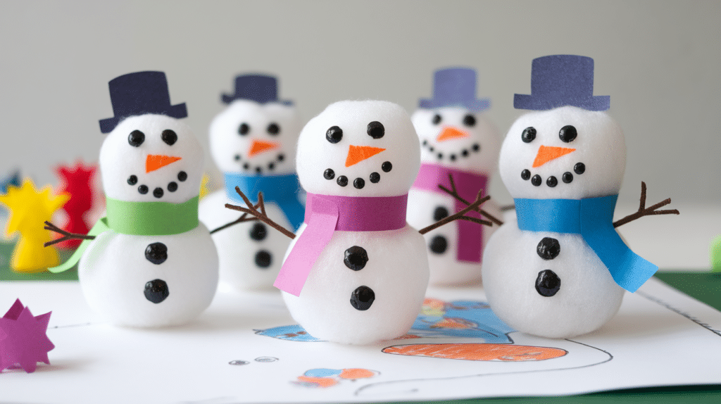 6. Cotton Ball Snowmen