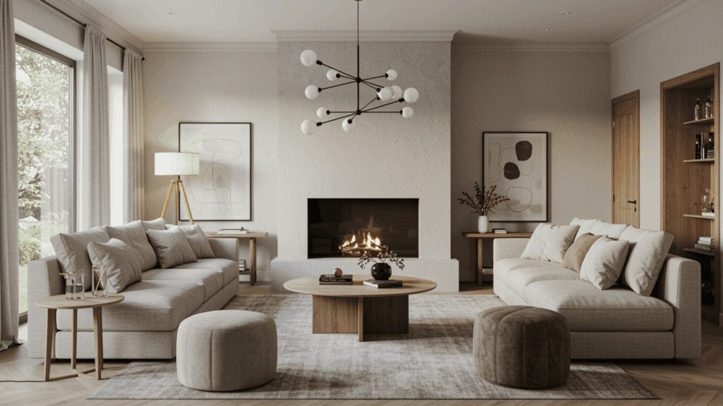 awkward living room layout with fireplace