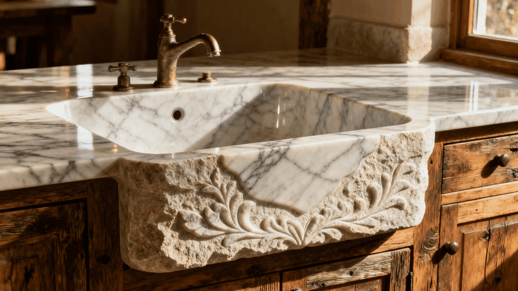 carved stone sink