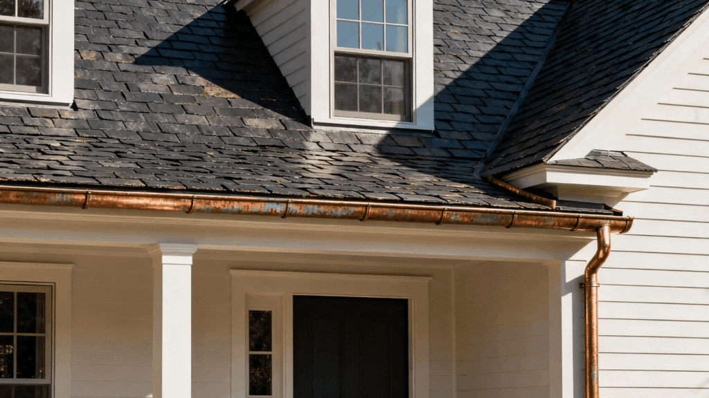 charcoal slate roof copper accents