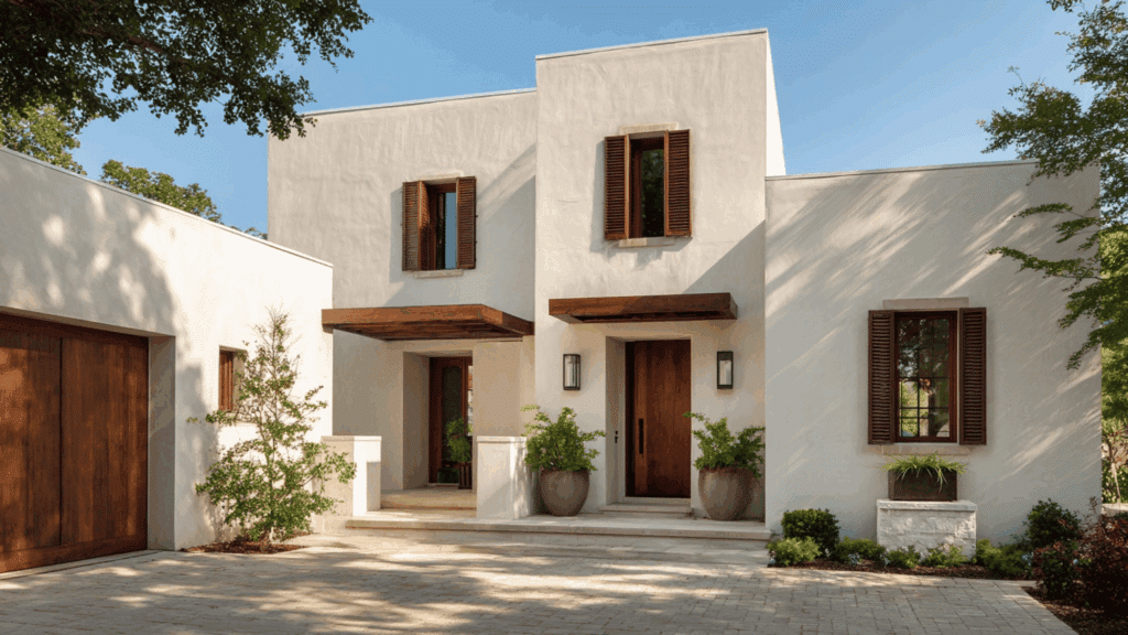 contemporary mediterranean villa with wooden shutters