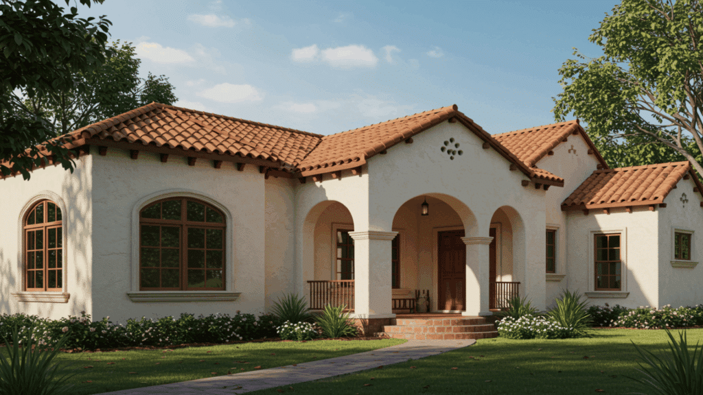 cream colored stucco tile accents