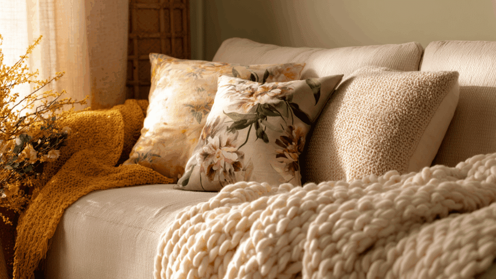decorate with soft throw blankets