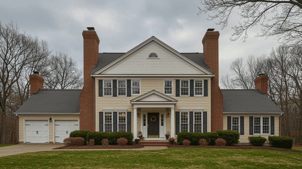 dual chimneys exterior walls