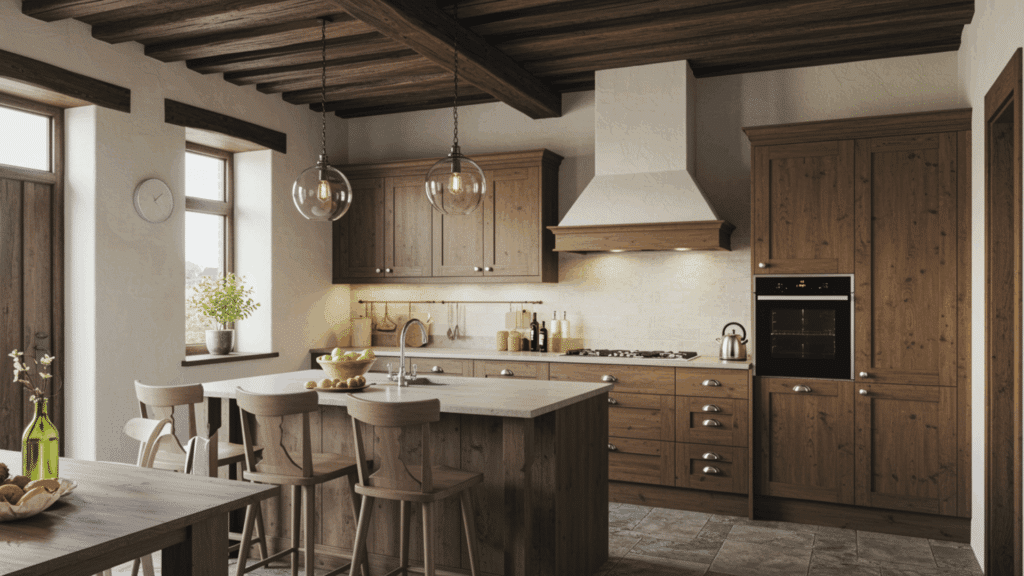 exposed wooden ceiling beams