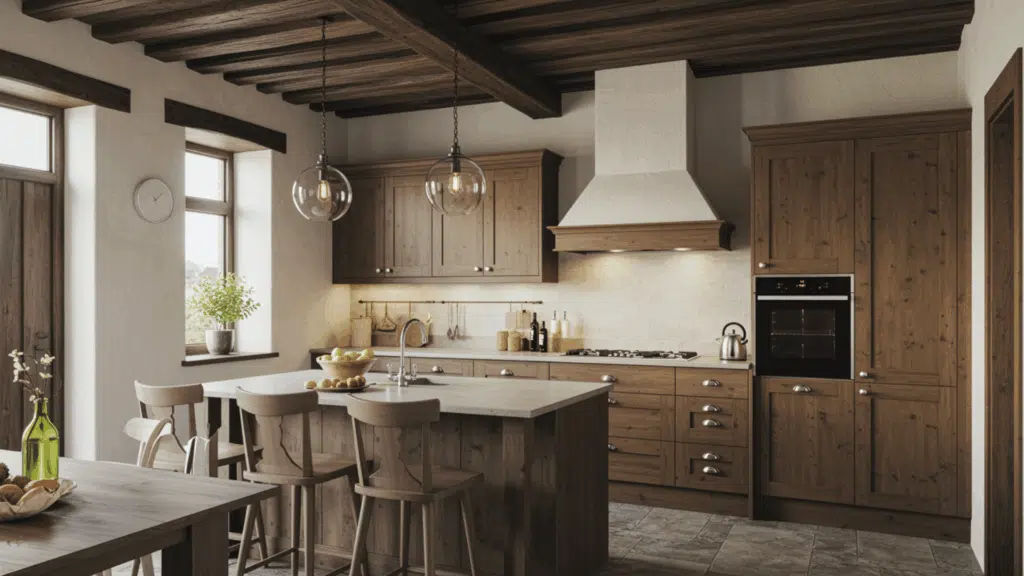 exposed wooden ceiling beams