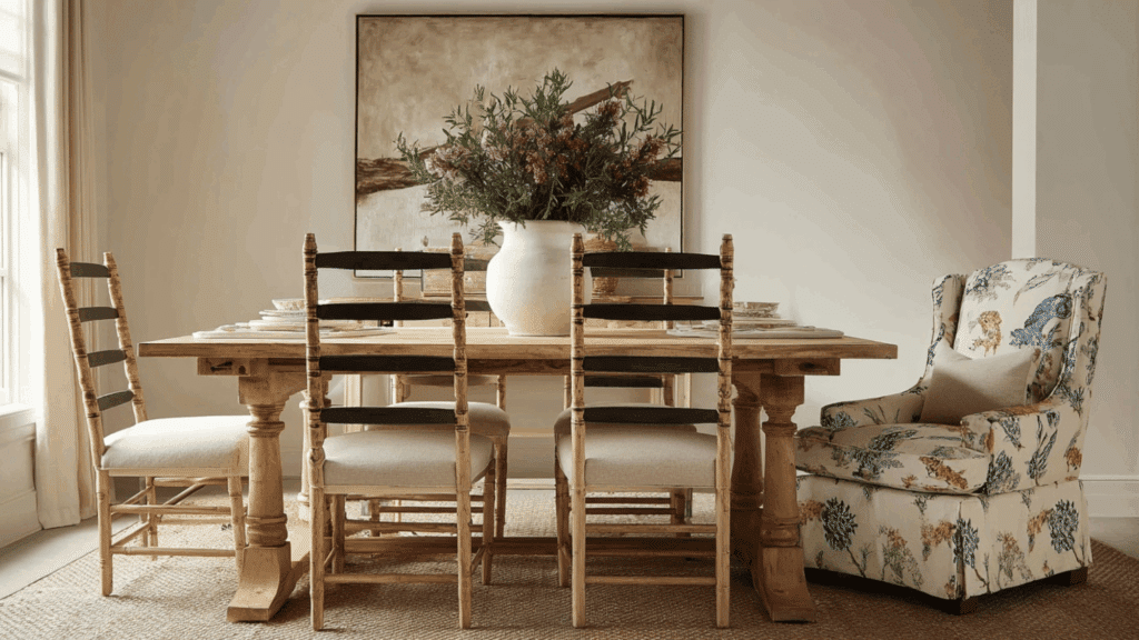 farmhouse chairs with one statement chair