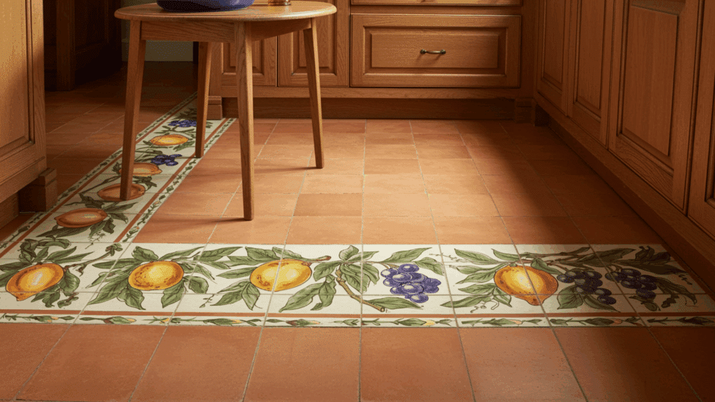 hand painted tile floor border