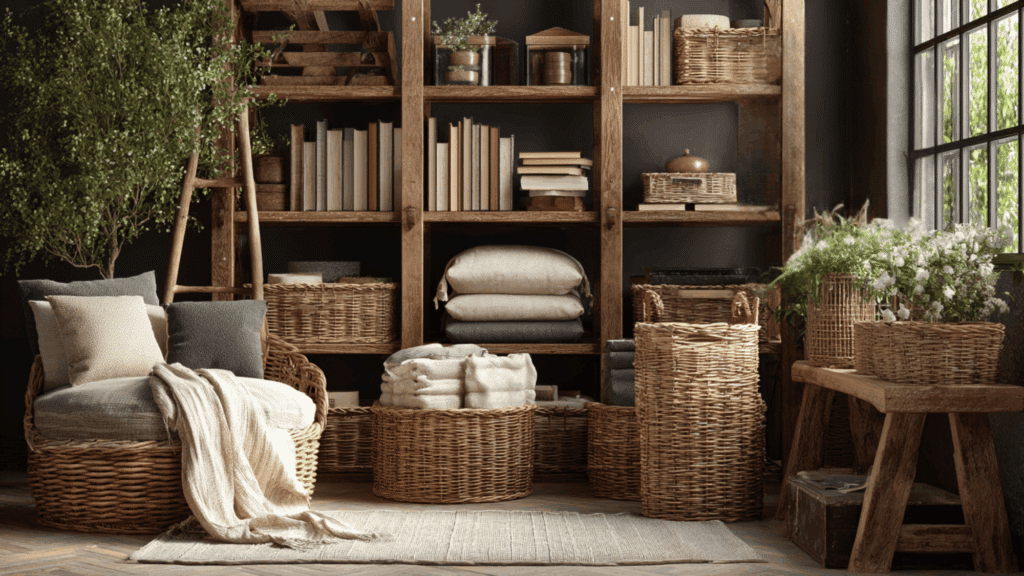 include wicker or rattan baskets