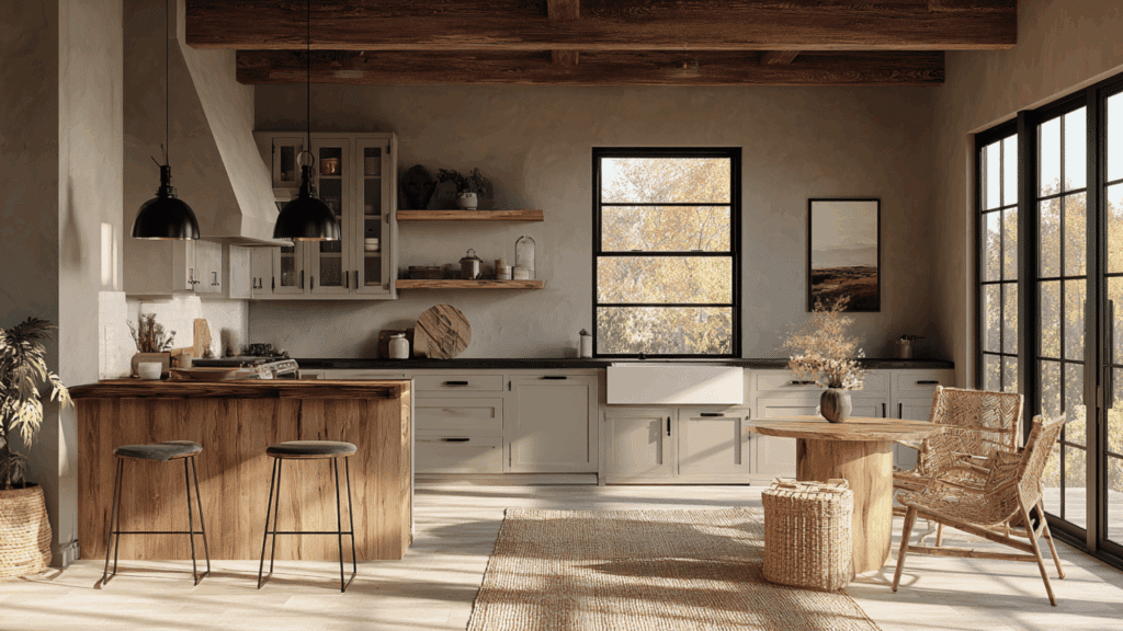 light oak cabinets with dark stained wood counters