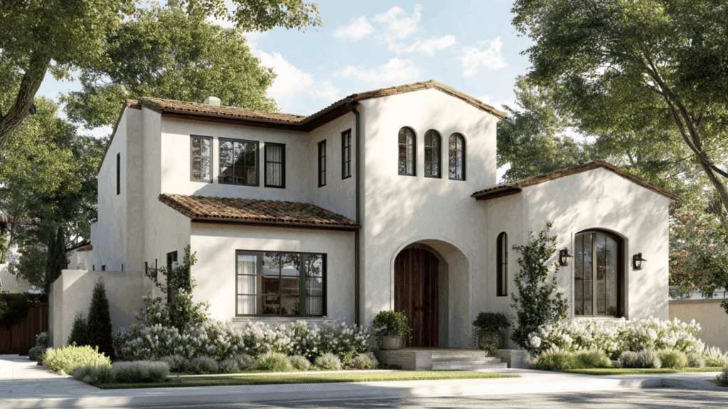 mediterranean style house with smooth plaster walls