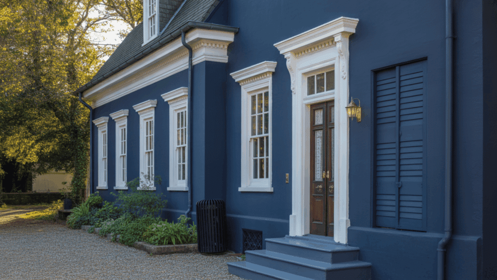 navy blue crisp white trim