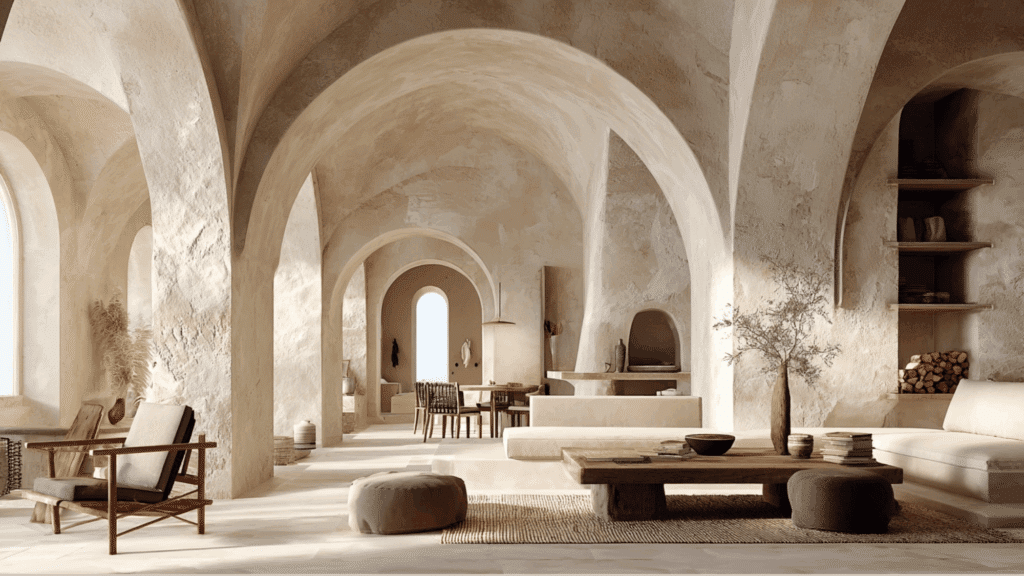 open plan living with defined arches