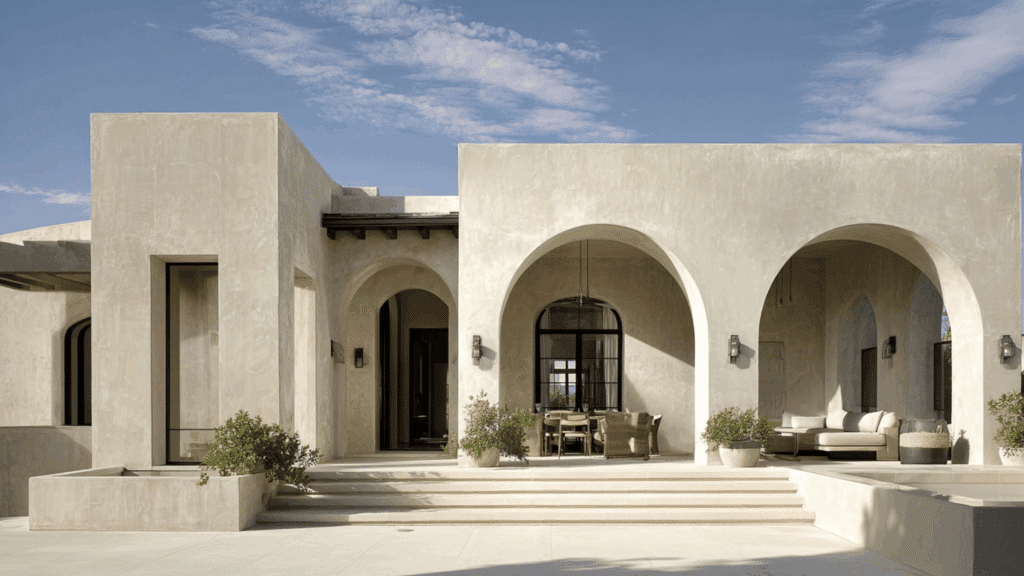 open plan mediterranean house with large arches
