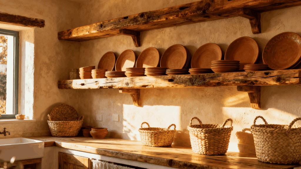 open wood shelving display