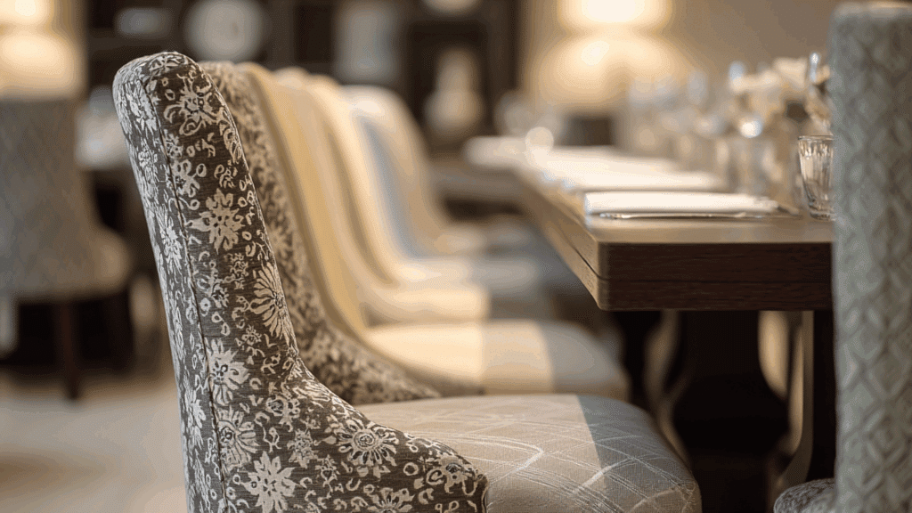 patterned chairs mixed with solid chairs