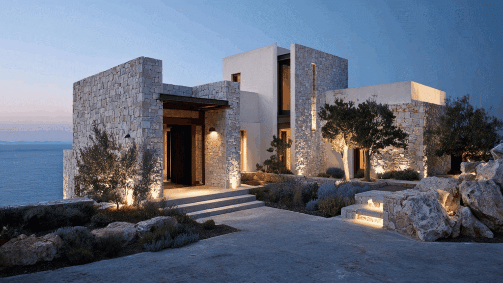 stone and stucco seaside mediterranean house