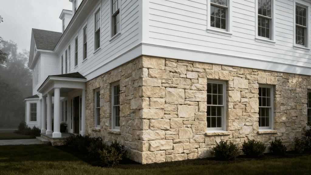 stone veneer lower level